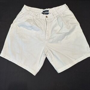 Vintage Chaps Ralph Lauren Mens Cotton Chino Shorts,Pleated Front Ivory‎ 34